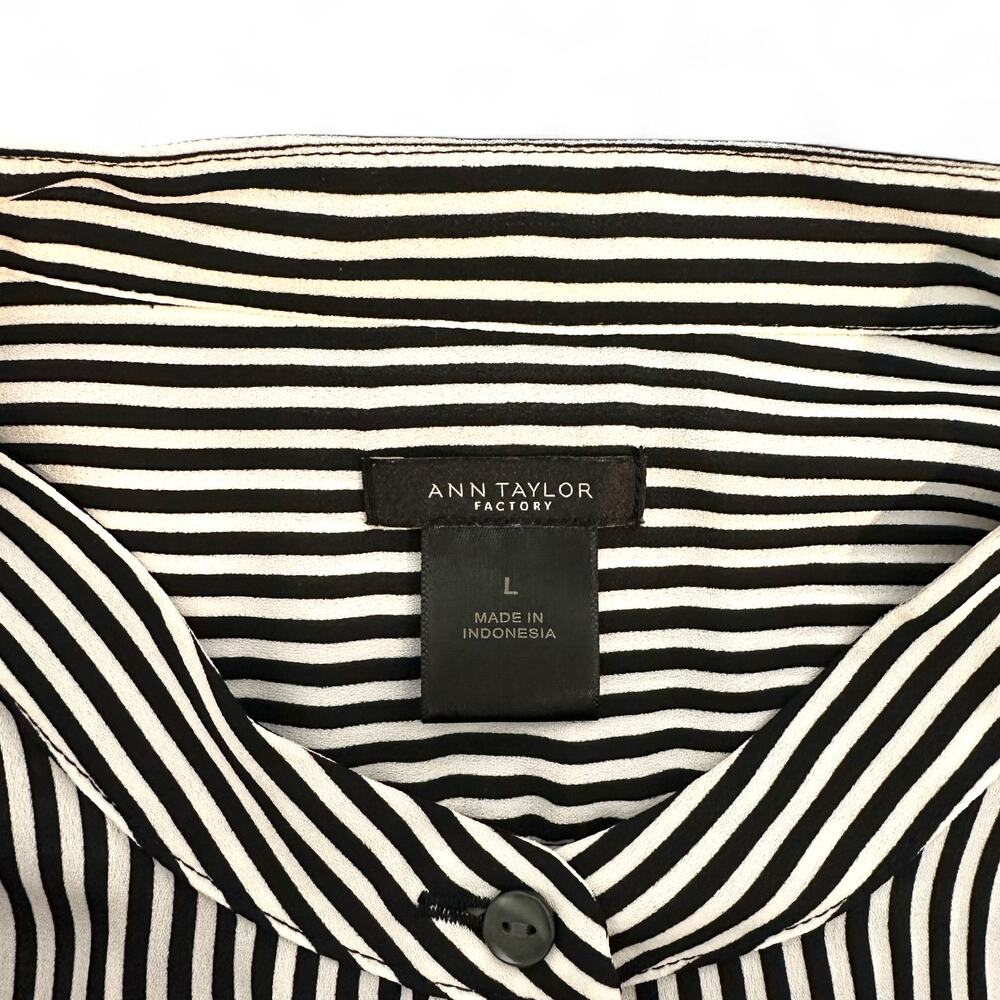 Ann Taylor Striped Button Down Collarless Shirt S… - image 5